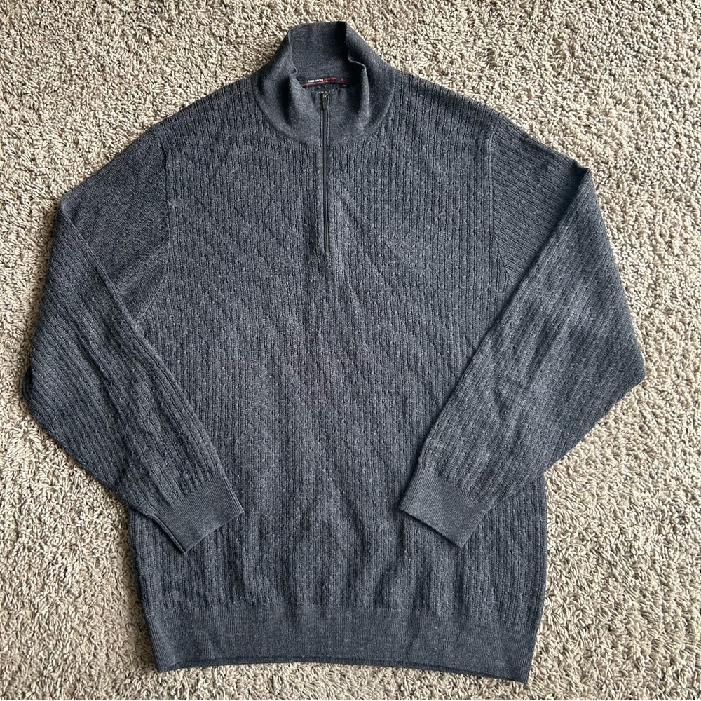 Tiger Woods Collection Nike Men's Large Gray 100%  Wool Golf Knit Sweater Jacket